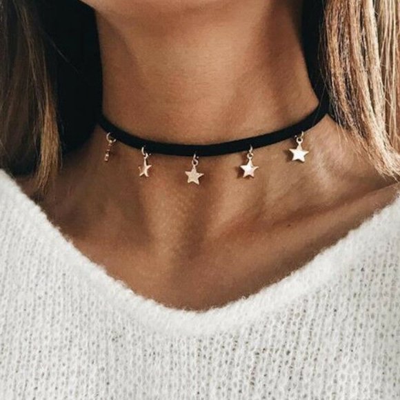 New Dainty Black Choker w/Gold Stars - Picture 5 of 10